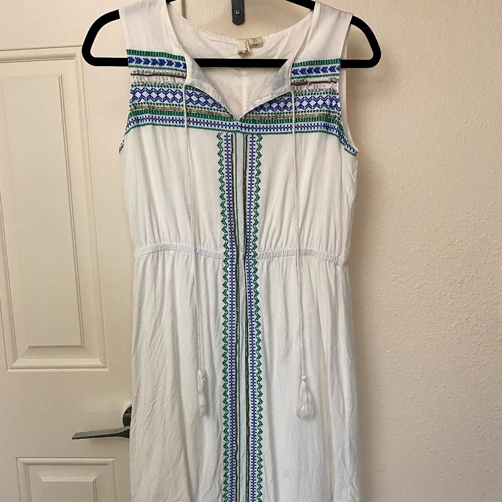 White Geometric Mini Spring Casual Boho Dress (4)